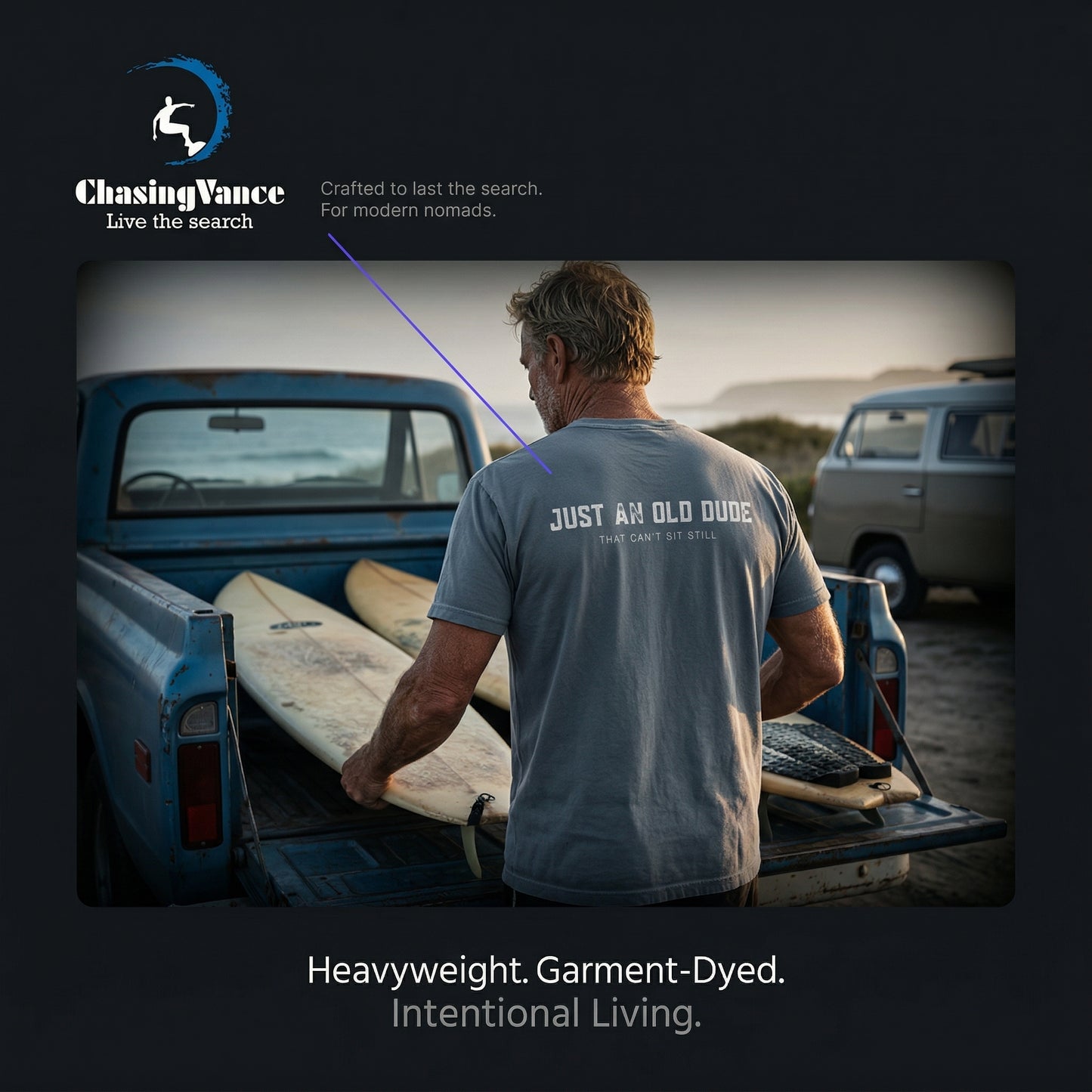 Just An Old Dude Premium Heavyweight Tee - Back Print