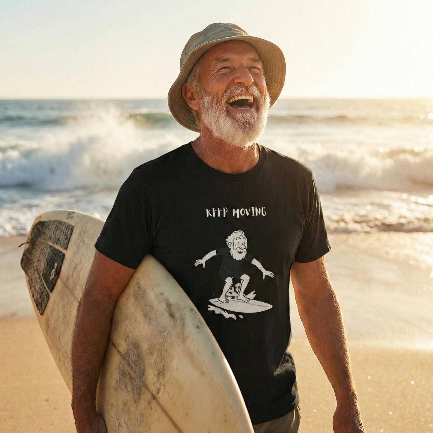 Old Dude Keep Moving Surf Tee