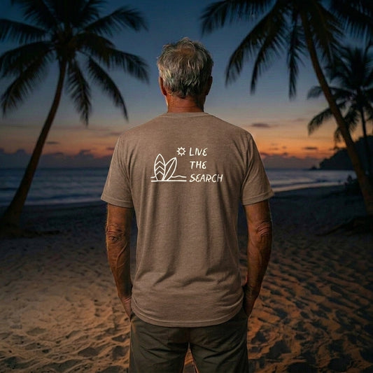 Live The Search Heavyweight Adventure Surf Tee - Back Print