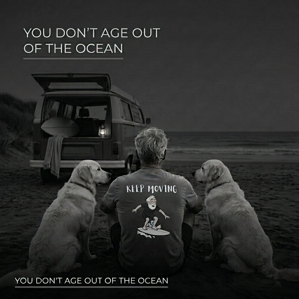 Old Dude Keep Moving Surf Heavyweight Tee - Back Print