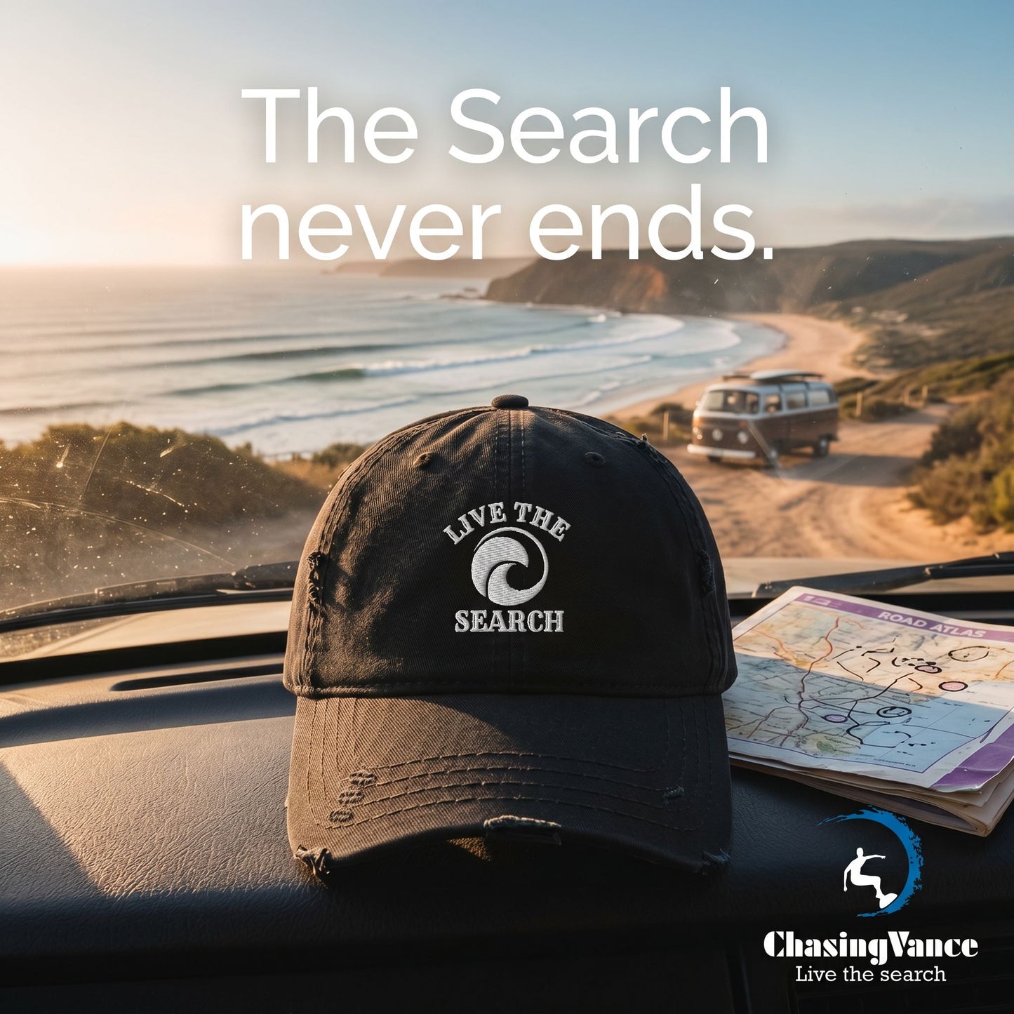 Live The Search Surf Distressed hat