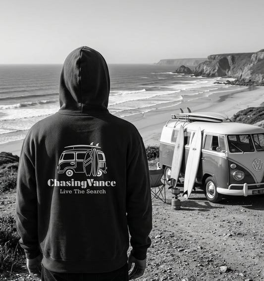 Live The Search Surf Van Premium Hoodie - Back Print